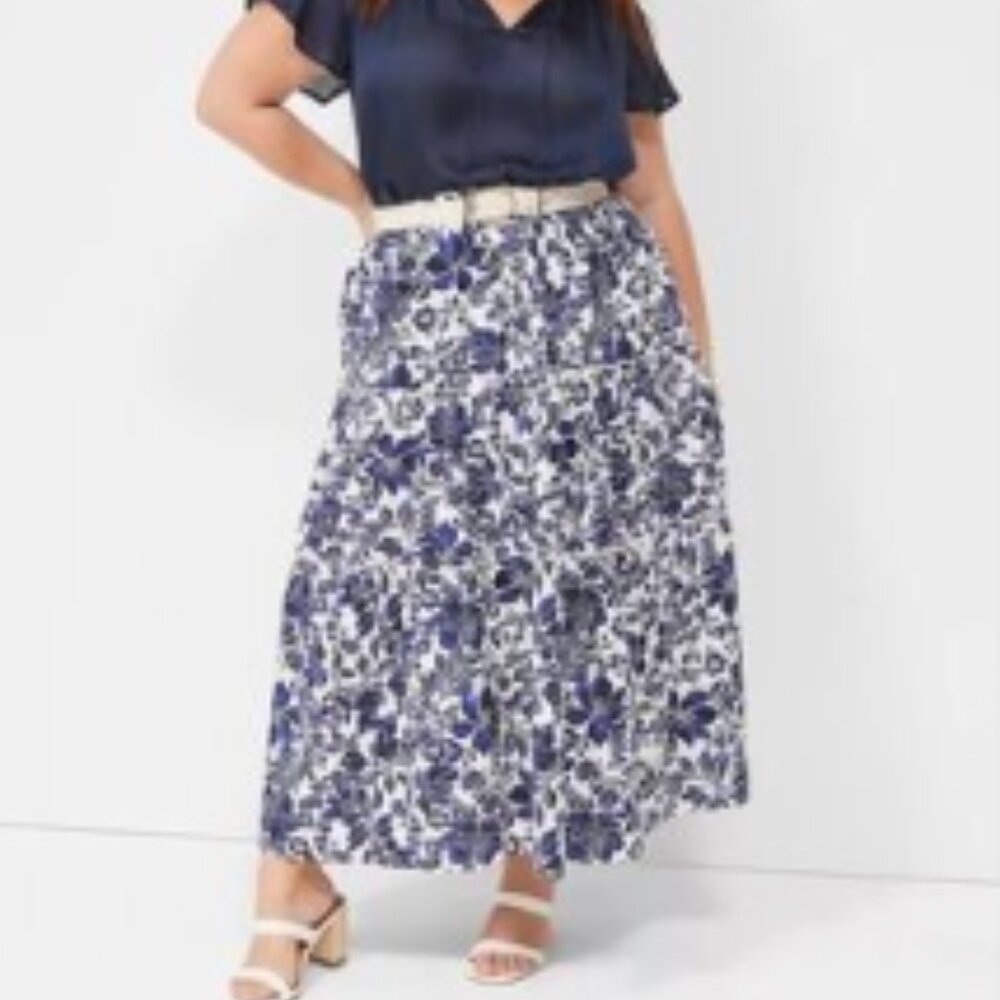 Lane Bryant 18/20P Poplin Tiered Maxi Skirt